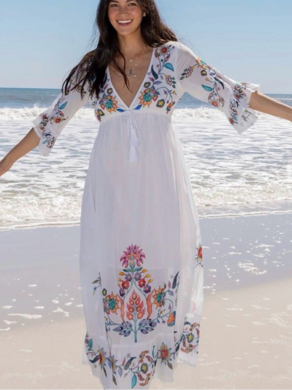 873. NATURAL LIFE Floral Button-Front Blue Mini Dress